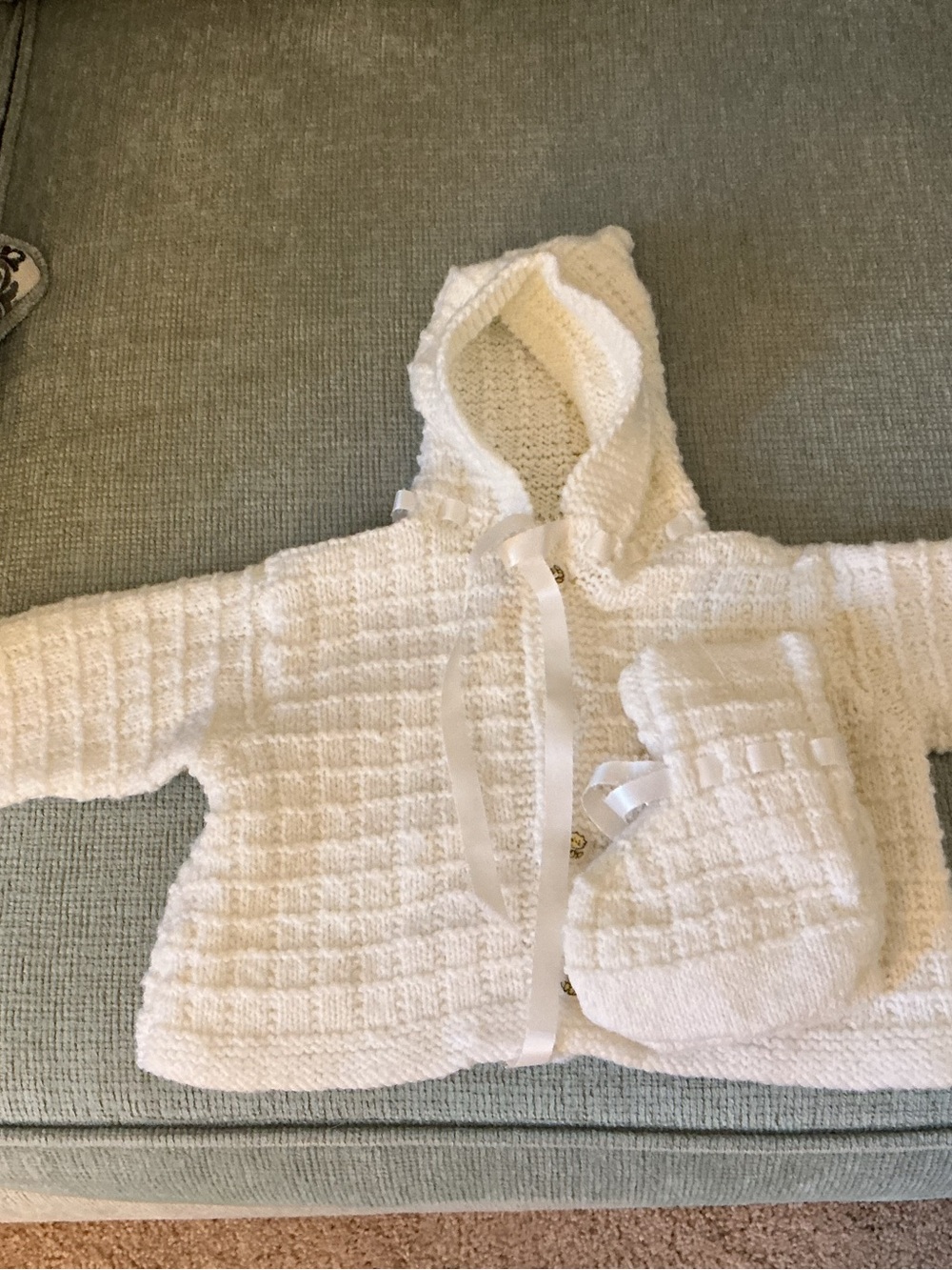 NWOT! White Hooded Baby Cardigan with Matching Booties